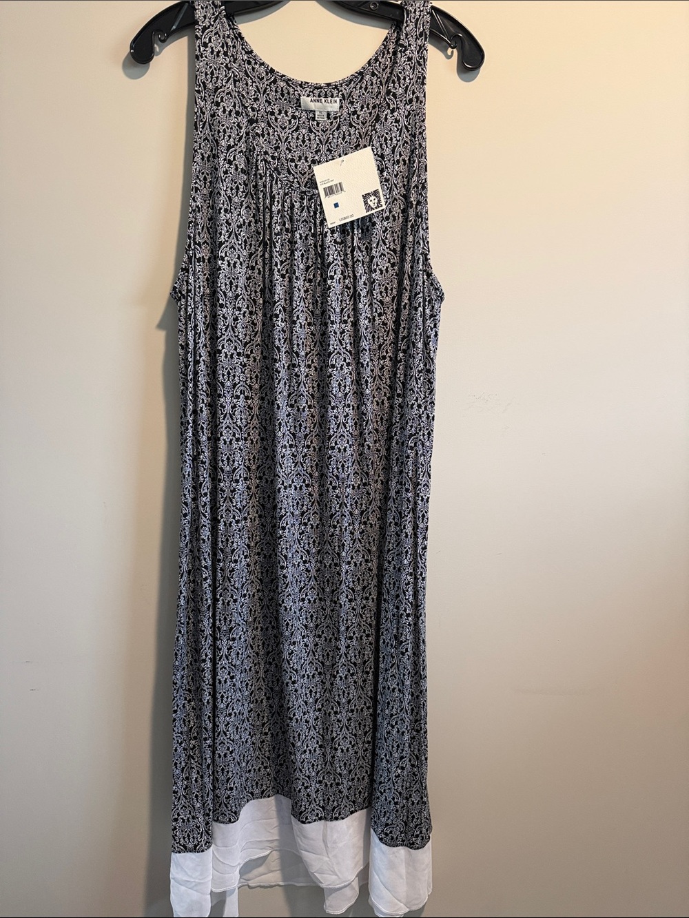 Anne Klein Black and White Printed Maxi Dress with Contrast Hem